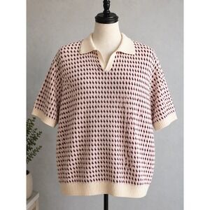 OXKNITSTORE Mens 2XL Knit Polo Shirt Retro Preppy‎ Eclectic Grandpa Geometric
